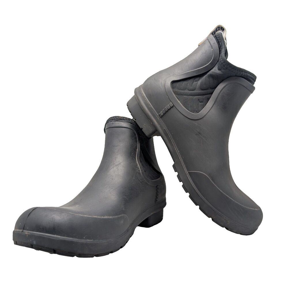 Ugg Black Rubber Rain Boots Chelsea Ankle Size Womens 7